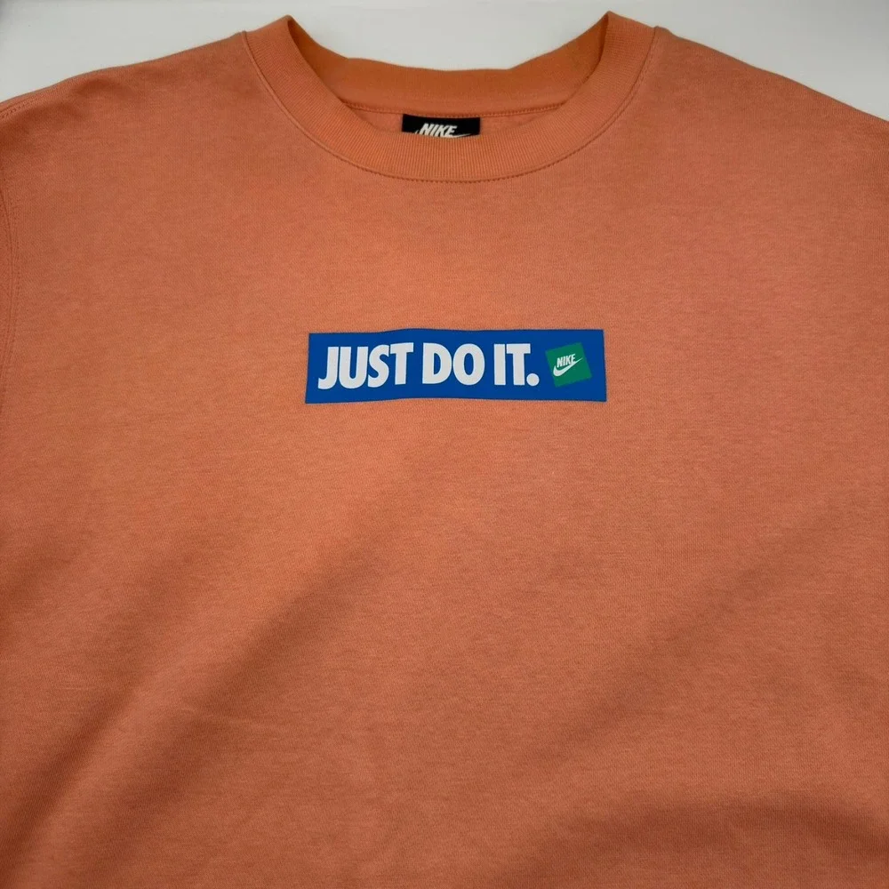 Nike Just Do It Box Logo Fleece Crewneck Sweatshirt Peach Coral Mens Large